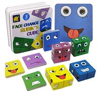 Goujfol Puzzle di Legno Matching Game Puzzle per Bambini 3-12 Anni, Face Change Cube Game, Educational Montessori Giocattolo Regalo di Natale