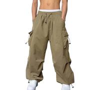 GOUJIAN Pantaloni Cargo Casual da Uomo con Elastico in Vita E Coulisse, Pantaloni Hip Hop Larghi, Casual, Solidi, con Tasche, S-3XL Pantaloni della Tuta(Khaki,M)