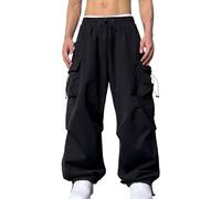 GOUJIAN Pantaloni Cargo da Uomo A Vita Alta, Larghi, Casual, Tinta Unita, Stile Paracadute, vestibilità Ampia, Stile Streetwear Y2K con Tasche Multiple, S-3XL Pantaloni della Tuta(Noir,XXL)