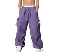 GOUJIAN Pantaloni Cargo da Uomo A Vita Alta, Larghi, Casual, Tinta Unita, Stile Paracadute, vestibilità Ampia, Stile Streetwear Y2K con Tasche Multiple, S-3XL Pantaloni della Tuta(Purple,S)
