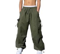 GOUJIAN Pantaloni Cargo da Uomo A Vita Alta, Larghi, Casual, Tinta Unita, Stile Paracadute, vestibilità Ampia, Stile Streetwear Y2K con Tasche Multiple, S-3XL Pantaloni della Tuta(Green,M)