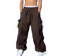 GOUJIAN Pantaloni Cargo Larghi da Uomo, alla Moda, Casual, Stile Paracadute, vestibilità Ampia Pantaloni della Tuta(Brown,XXL)