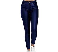 GOUJIAN Pantaloni da Donna Rivestiti, Elasticizzati Effetto Pelle, Neri(Blue,L)