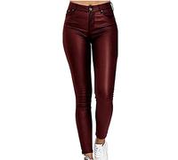 GOUJIAN Pantaloni da Donna Rivestiti, Elasticizzati Effetto Pelle, Neri(Red Wine,S)