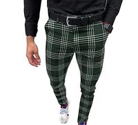 GOUJIAN Pantaloni Eleganti da Uomo Slim Fit Elasticizzati A Quadri con Tasche, Pantaloni Chino Casual Elasticizzati con Motivo A Quadri E Bottoni Pantaloni della Tuta(Green,M)
