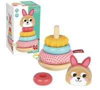 Goula Stacking Rabbit - Coniglietto impilabile - Giocattolo sensoriale impilabile con legno strutturato, silicone e anelli in tessuto per abilità motorie e senso tattile, giocattolo per bambini dai 12
