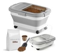 GOURDBRO Contenitore Crocchette Cane e Gatto 20KG - Porta Crocchette Gatto Pieghevole con Misurino e Pala - Animali Domestici Scatola Secchi e Umidi con Ruote