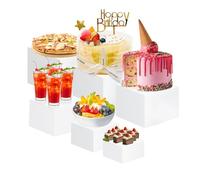 GOURDBRO Espositore da Buffet per Aperitivo, set di 6 Supporti per Torte, Dessert, Oggetti da Collezione, Gioielli, Alzata per Alimenti Espositore a Cubo Alzata, Espositori in Acrilico, Bianco