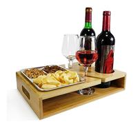 GOURDBRO Vassoio da portata, Vassoio da Divano, Vassoio Legno, Vassoio Bamboo, Viene Fornito con Ciotole Snack Staccabili,2 Vino Portabottiglie,con 2 Portabicchieri,per Giardino Casa Camping