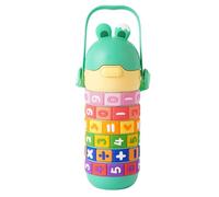 GOURDE ISOTHERME BAMBINO 430ml - Coperchio flip-up con cannuccia | Impermeabile | Permette di idratarsi e imparare la matematica divertendosi | Design coniglio divertente (verde)