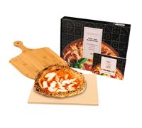 GOURMEO Pietra Refrattaria per Pizza in Casa o Barbecue - Pietra Lavica per Forni per Pizza - Con Pala in Bambù da 38x30 cm - Crosta Croccante e Perfetta