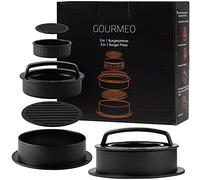 GOURMEO Pressa per harmburger 3in1, per Hamburger Grandi, Piccoli o ripieni + 50 Fogli antiaderenti