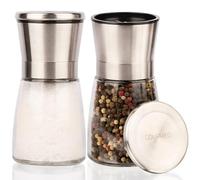 GOURMEO Set da 2 macinini per spezie con macina in ceramica regolabile - Eleganti macine per sale e pepe in acciaio inox pregiato - utilizzabili per diverse spezie