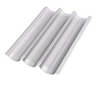 GOURMEO Teglia per Pane con Stampi antiaderenti in argento - 38,5cm x 28,5cm x 3,5cm- Forme per Pane da Forno per 3 baguette - Stampo per Baguette fai da te a Casa