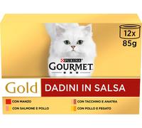 GOURMET Gold Dadini in Salsa Cat Lattina Multipack 12x85G MIX CARNE E PESCE