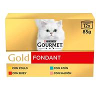 Gourmet Gold Fondant, Cibo Umido per Gatti Adulti, Mousse con Salsa, assortimento di Pollo, tonno, Bue e Salmone, 8 Confezioni da 12 lattine da 85 g (96 lattine)