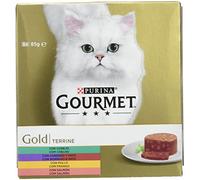 Gourmet Gold Terrine, Cibo Umido per Gatti Adulti, patè, assortimento di Salmone, Pollo, Coniglio, Agnello e Anatra, 12 Confezioni da 8 lattine da 85 g (96 lattine)