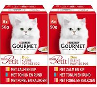 Gourmet Mon Petit Intense Duo Cibo per gatti, Cibo umido con salmone e pollo, tonno e manzo o trota e tacchino in salsa - 6x50g - scatola da 4 (24 sacchetti di porzione; 1,2kg) (Confezione da 2)