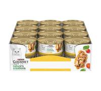 GOURMET NATURE'S CREATIONS Cibo Umido per Gatti Adulti Filettini con Pollo guarnito con spinaci e pomodori 12 lattine da 85g