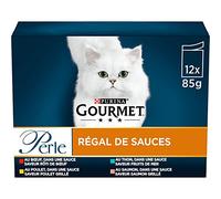 GOURMET PERLA | REGAL DI SALSE | Gatto Adulto | Manzo, Pollo, Tonno, Salmone | 12 x 85 g| Sacchetto fresco