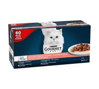 Gourmet Perle 60 x 85 g Alimento umido per gatti - Filettini: Manzo, Coniglio, Salmone e Pollo