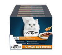 GOURMET Perle - Cibo Umido Gatto Adulto, Bocconcini in Trionfo di Salsa con Manzo, Pollo, Tonno, Salmone. 48 Buste da 85 g