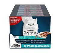 GOURMET Perle - Cibo Umido Gatto Adulto, Bocconcini Piaceri del Mare con Pesce dell'Oceano, Platessa, Salmone, Tonno. 48 Buste da 85 g