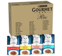 GOURMET Perle - Cibo Umido Gatto Adulto, Filettini in Salsa con Manzo, Pollo, Salmone, Tonno. 96 Buste da 85 g