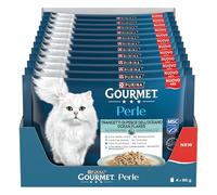 GOURMET PERLE Cibo umido per gatti Adulti Trancetti Pesce dell'Oceano con Salmone, Merluzzo, Platessa e Merluzzo Carbonaro 48 bustine da 85g