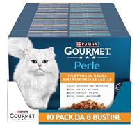 GOURMET Perle Gatto Filettini in Salsa con Tacchino, Tonno, Anatra,Agnello