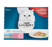GOURMET Perle Piaceri del Mare Cibo Umido per Gatti Adulti Bocconcini con Salmone, Platessa, Tonno e Pesce dell'Oceano 8 Buste da 85g