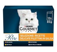 Gourmet Perle Umido Gatto Filettini in Salsa con Pollo, Anatra, Tacchini, Vitello con Verdure- 72Buste da 85 g Ciascuna (6 Confezioni da 12 x 85 g)