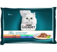 Gourmet PURINA GOURMET Perle selezionate strisce cibo per gatti bagnato, mix di varietà, confezione da 12 (12 x 4 sacchetti da 85 g)