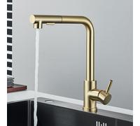Gourmet - Rubinetto da cucina flessibile e retrattile, girevole a 360°, funzione bidirezionale, miscelatore acqua fredda e calda, SUS304, finitura in oro spazzolato