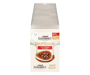 GOURMET SOUP ROYALE Alimento Umido Complementare per Gatti Adulti con Manzo guarnito con Riso e Pomodori, 30 Bustine da 45g