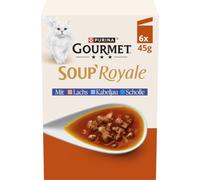 Gourmet Soup Royale - Zuppa di gatti con salmone, merluzzo o passera, mangime complementare per gatti adulti, confezione da 4 (6 x 45 g)