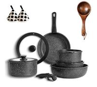 Gourmetific Cookware Set,Gourmetific Cookware Set Stackables With Removable Handle, 5/9/11/15 Piece Cookware Detachable Handle Set with Detachable Handle, Easily Clean (Black,9PCS)