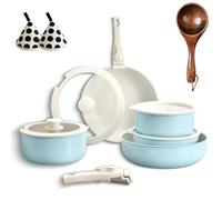Gourmetific Cookware Set,Gourmetific Cookware Set Stackables With Removable Handle, 5/9/11/15 Piece Cookware Detachable Handle Set with Detachable Handle, Easily Clean (Blue,5PCS)