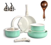 Gourmetific Cookware Set, Gourmetific Cookware Set Stackables With Removable Handle, 5/9/11/15 Piece Cookware Detachable Handle Set, Easily Clean, with Detachable Handle (Green,15PCS)