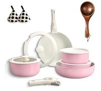 Gourmetific Cookware Set, Gourmetific Cookware Set Stackables With Removable Handle, 5/9/11/15 Piece Cookware Detachable Handle Set, Easily Clean, with Detachable Handle (Pink,11PCS)