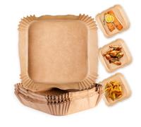 GOURMETmaxx Carta da forno per friggitrice ad aria calda da 2 a 5 litri, con rivestimento antiaderente e resistente all'olio, carta da forno Airfryer, forma flessibile, 50 pezzi, 16 x 16 x 4,5 cm