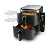 GOURMETmaxx FryUp Friggitrice verticale ad aria calda a doppia camera | Friggitrice 10 litri | 4 piatti su 4 livelli | Display touch richiudibile | 32% in più di risparmio di spazio | Calda 2 camere