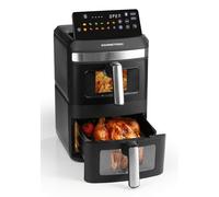 GOURMETmaxx FryUp XL - Friggitrice ad aria calda a doppia camera verticale con finestra - 12 l | Airfryer con display touch LED multicolore da 9,6 pollici e 12 programmi | Friggitrice ad aria calda a