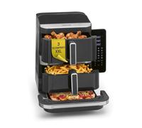 GOURMETmaxx FryUp3 - Friggitrice ad aria calda verticale, 3 scomparti, senza PFAS, XXL da 12,4 l, con cassetto per forno per pizza, ecc., con display touch LED SuperClear