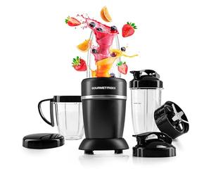 GOURMETmaxx Nutrition Mixer 1000 Watt | Smoothie Maker con coperchio to go | Frullatore con bicchiere e coperchio salvafreschezza - ideale per conservare | Frullatore con set di accessori L per
