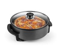GOURMETmaxx Padella elettrica per pizza con termostato, coperchio in vetro e rivestimento antiaderente, padella multifunzione con diametro di 30 cm e 1500 Watt, ideale per feste