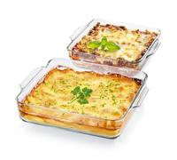 GOURMETmaxx Pirofila in vetro per friggitrice ad aria calda e forno, set da 2 - 800 ml e 1500 ml | Stampo da forno rettangolare | Ciotola piccola - preparare, cuocere, servire | Forma in vetro per