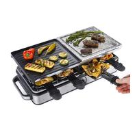 GOURMETmaxx Raclette 2 in 1 Set per 8 persone | Raclette con piastra in pietra e piastra in alluminio con 8 padelle e raschietti | Combinazione raclette con regolazione della temperatura | Griglia