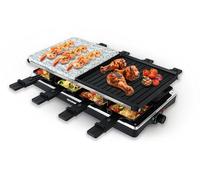 GOURMETmaxx Raclette 2 in 1 Set per 8 persone | Raclette con piastra in pietra e piastra in alluminio con 8 padelle e raschietti | Combinazione raclette con regolazione della temperatura | Griglia