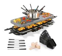 GOURMETmaxx raclette & fondue combi XXL per 12 persone | Griglia per raclette 4 in 1 con padelle, set per fonduta e pietra calda | Griglia elettrica da tavolo con piastra antiaderente [1600 watt].